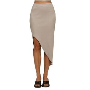 LANSTON Rib Knit Hi Low Skirt Sz XS Elastic Waist Cottage Boho Made USA Asym NWT